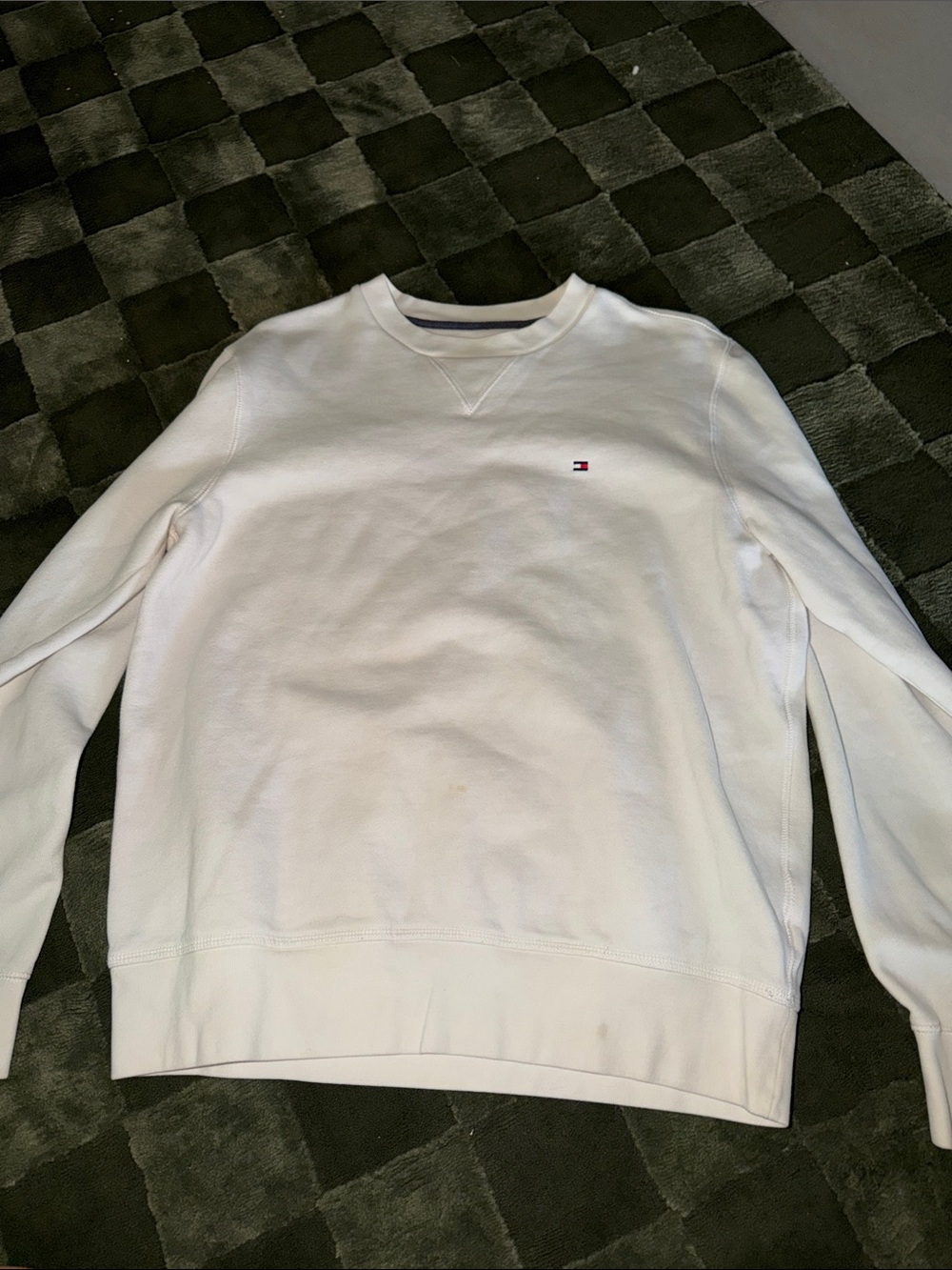Tommy Hilfiger White Crewneck Sweatshirt with Small Flag Logo